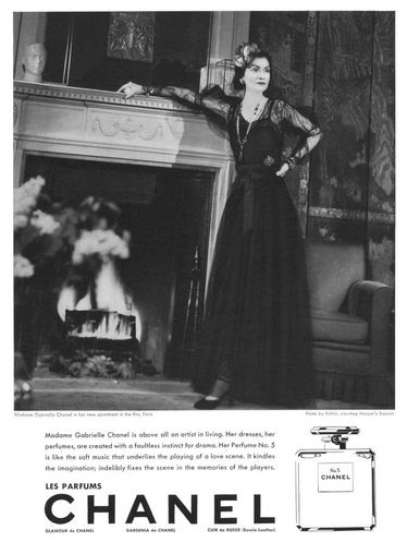 Gabrielle Coco Chanel gör reklam för Chanel nr. 5